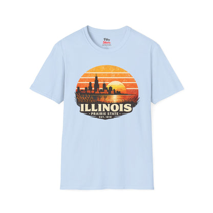 Illinois Skyline Sunset Unisex Softstyle T Shirt State Pride Graphic Tee Collections FS03
