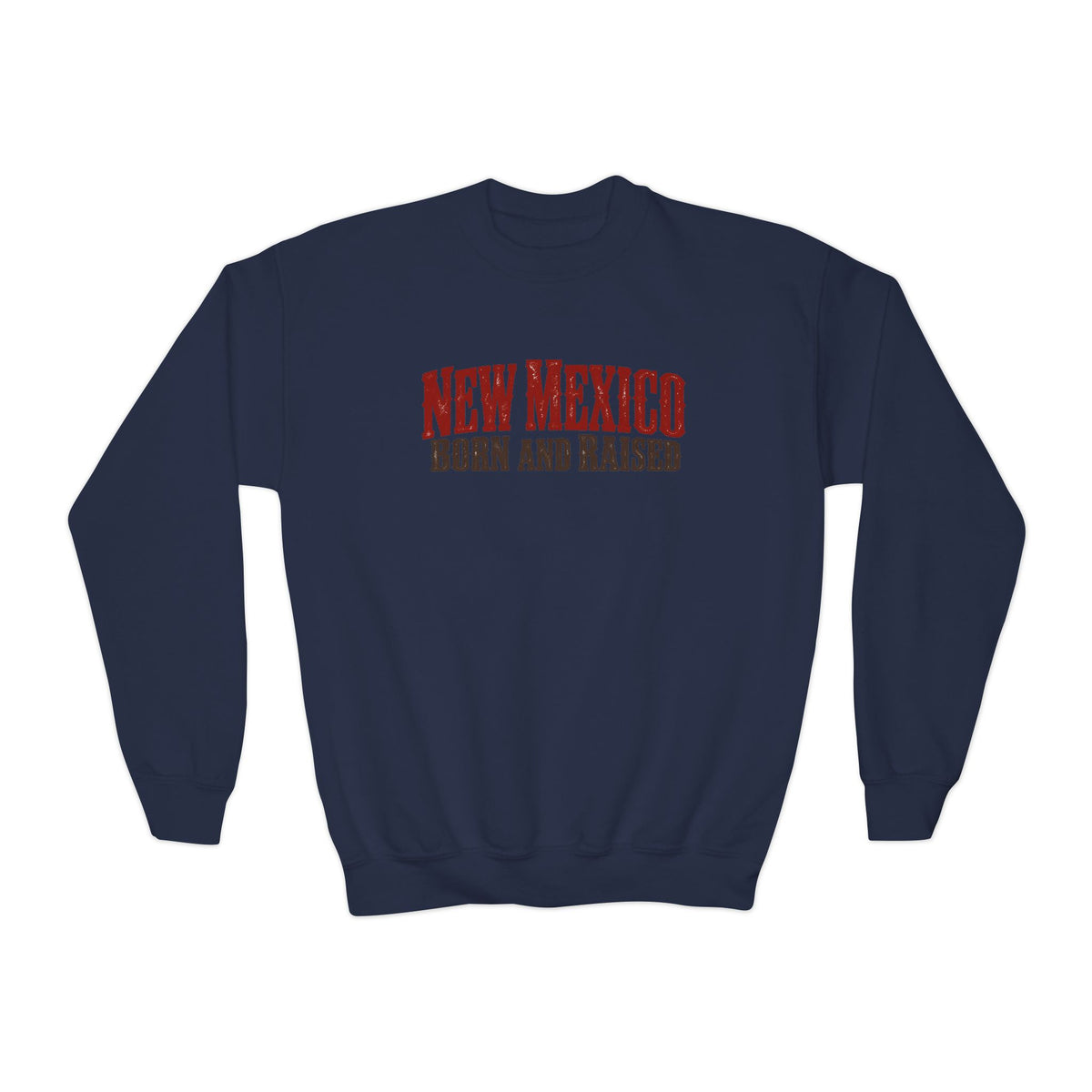 New Mexico Born and Raised Western Ranch Style Unisex Youth Crewneck Sweatshirt Graphic