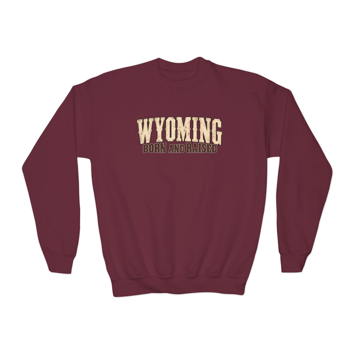 Wyoming Born and Raised Classic Western Unisex Youth Crewneck Sweatshirt Graphic