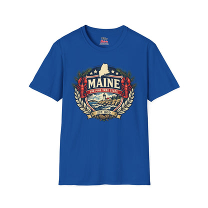 Maine Heritage Badge Unisex Softstyle T Shirt State Pride Graphic Tee Collections FS03