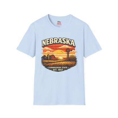 Nebraska Prairie Sunset Unisex Softstyle T Shirt State Pride Graphic Tee Collections FS03