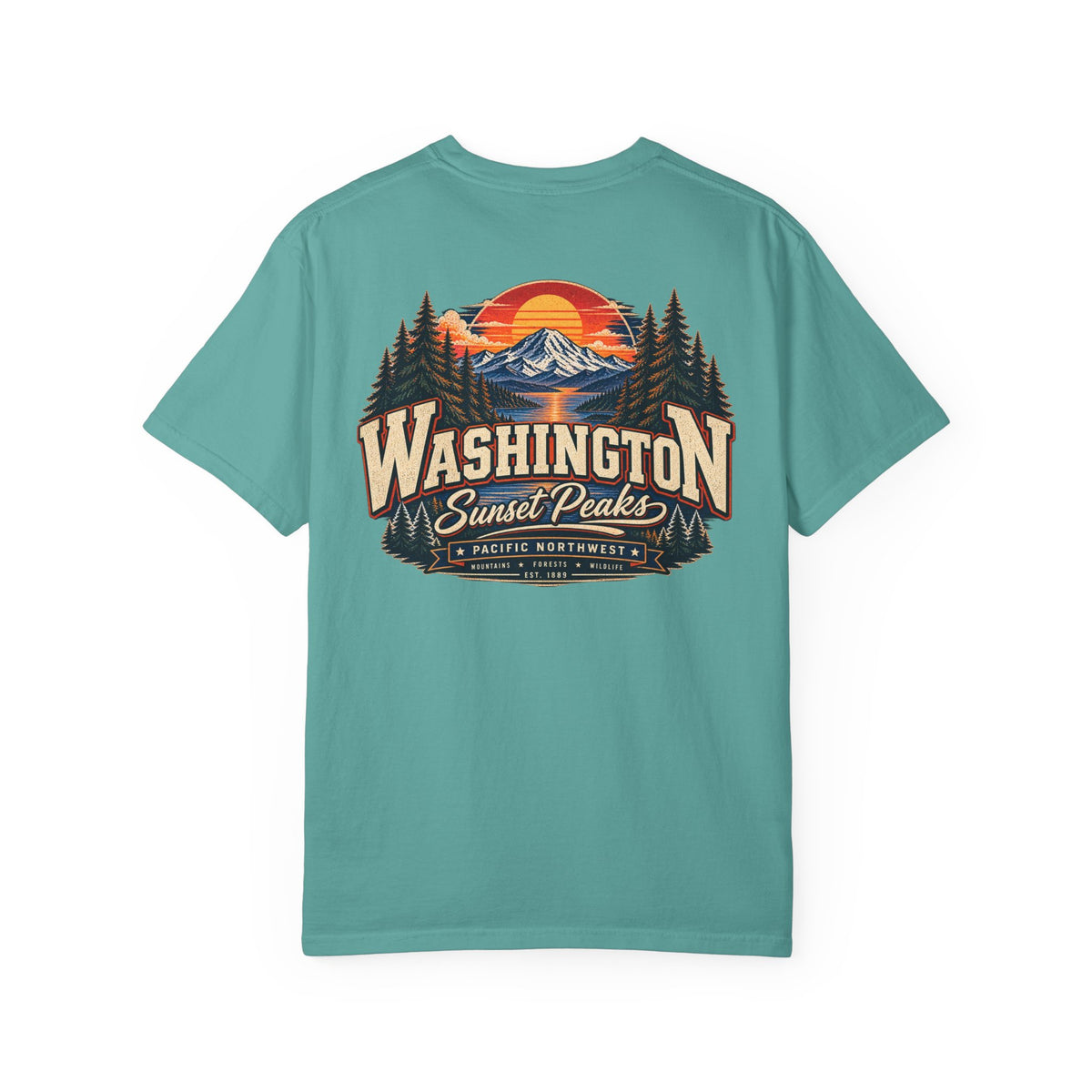 Washington Sunset Peaks Unisex Comfort Color 1717 Streetwear Graphic Tee
