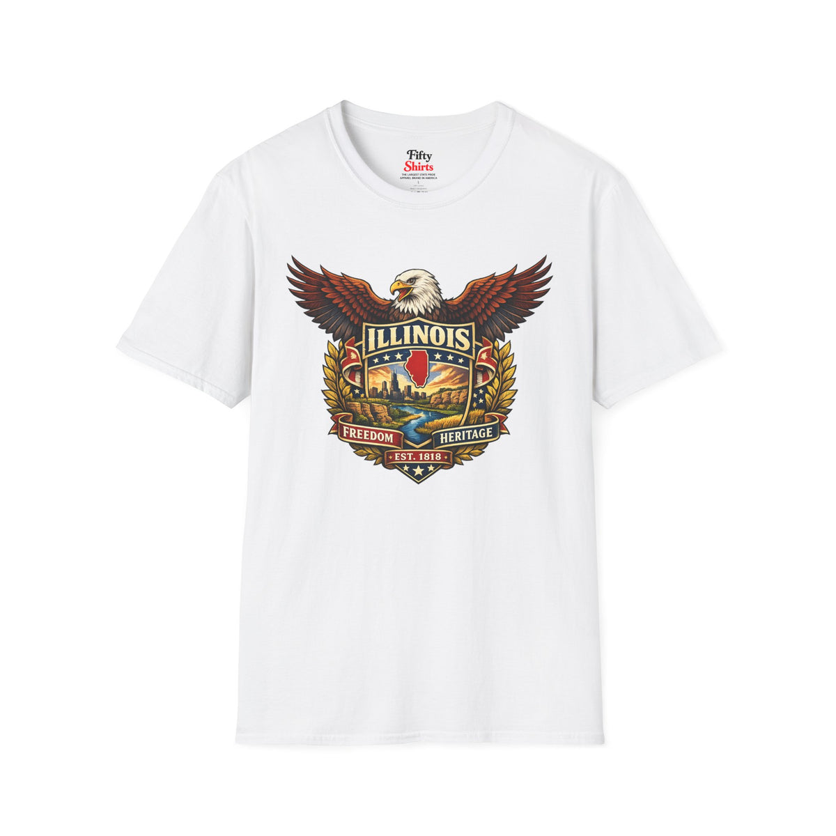 Illinois Americana Eagle Unisex Softstyle T Shirt State Pride Graphic Tee Collections FS03