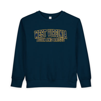 West Virginia Born and Raised Classic Collegiate Unisex Toddler Sweatshirt