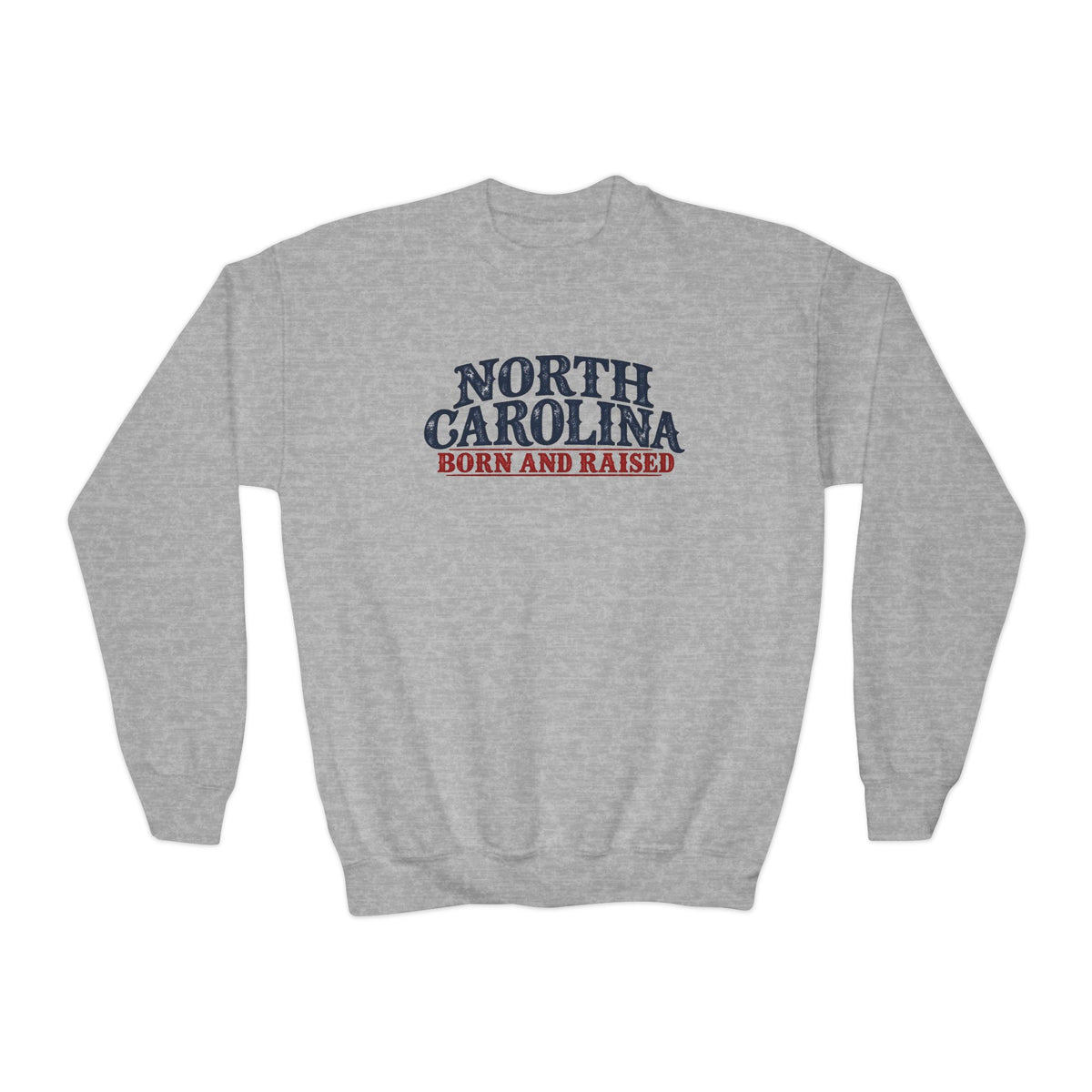 North Carolina Born and Raised Southern Heritage Unisex Youth Crewneck Sweatshirt Graphic