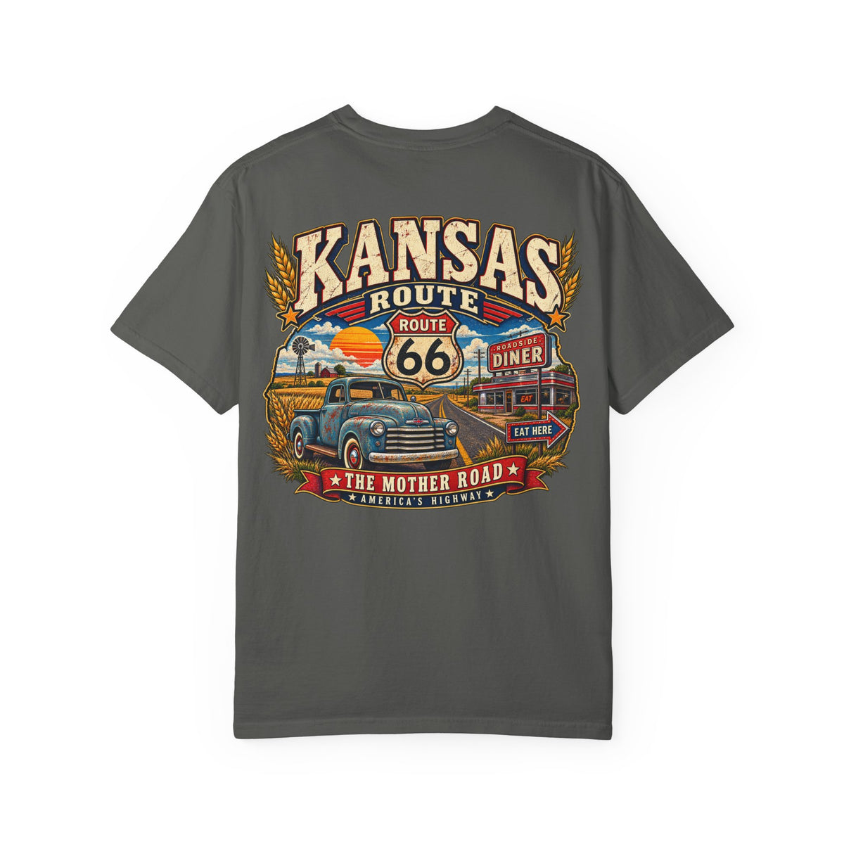 Kansas Route 66 Unisex Comfort Color 1717 Streetwear Graphic Tee