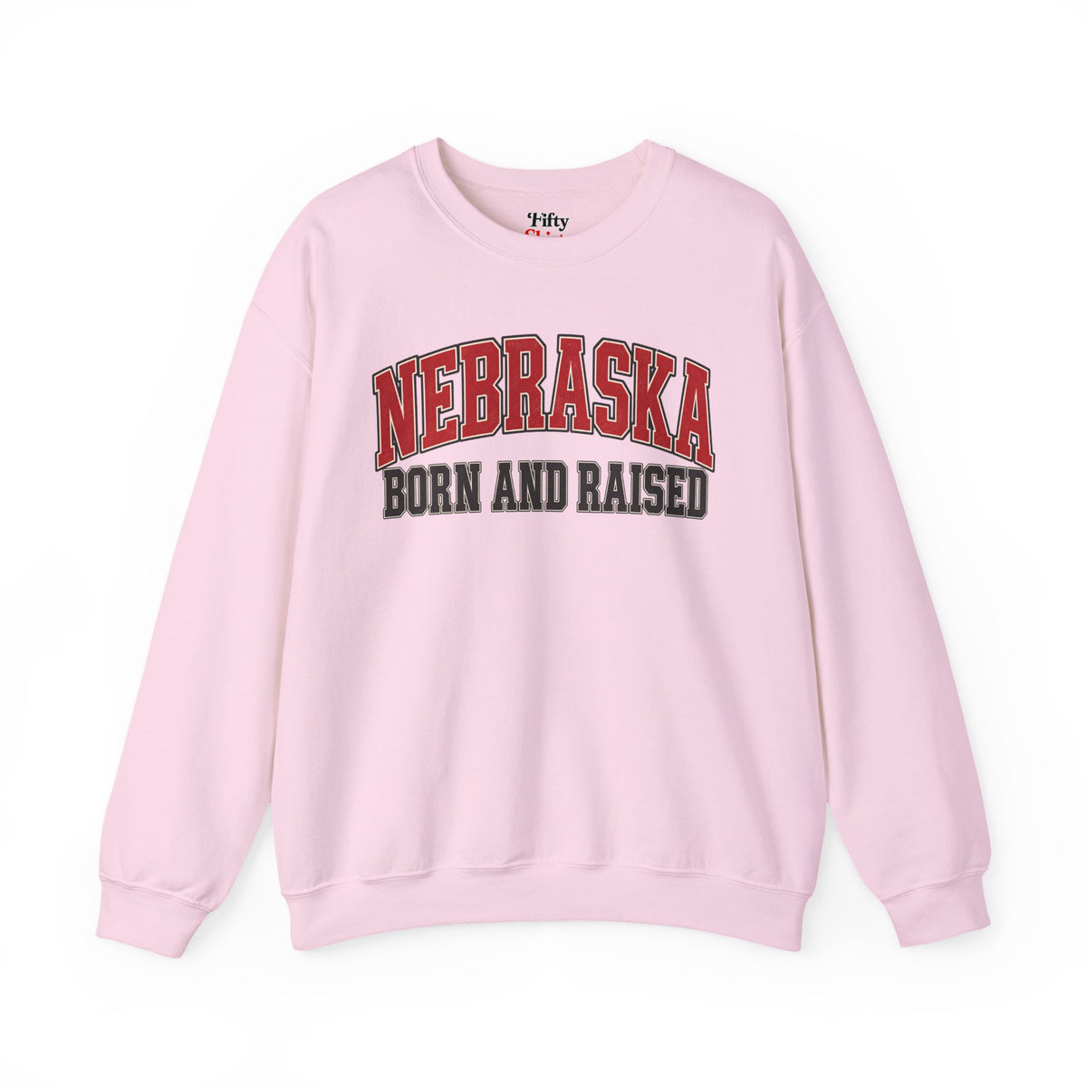 Nebraska Born and Raised Unisex Crewneck Sweatshirt State Name Graphic