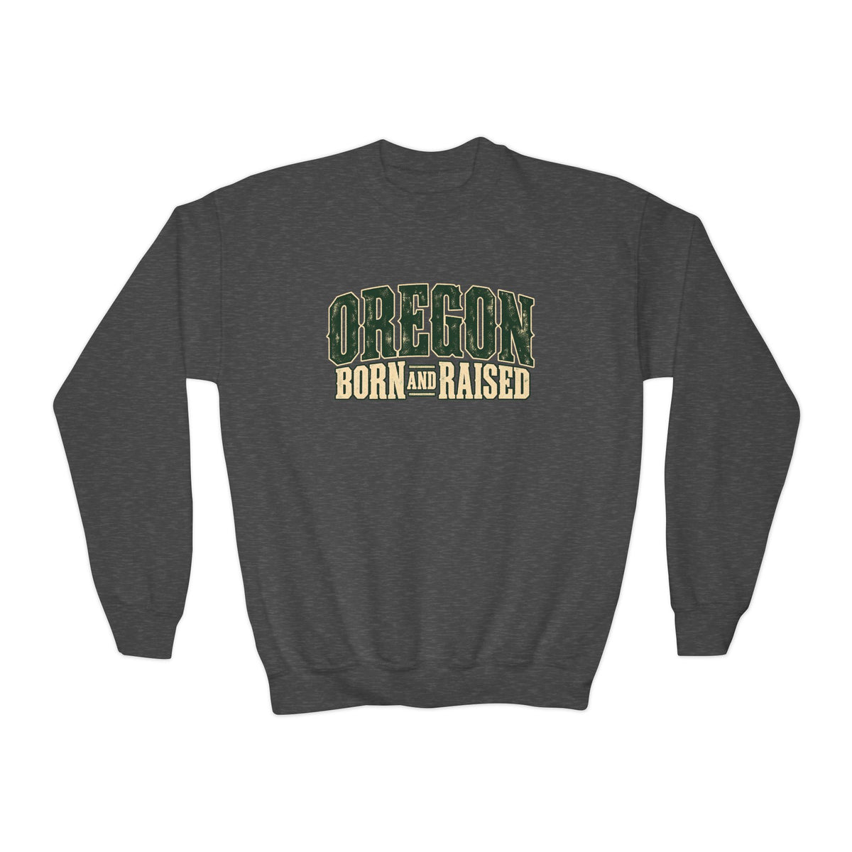 Oregon Born and Raised Vintage PNW Heritage Unisex Youth Crewneck Sweatshirt Graphic