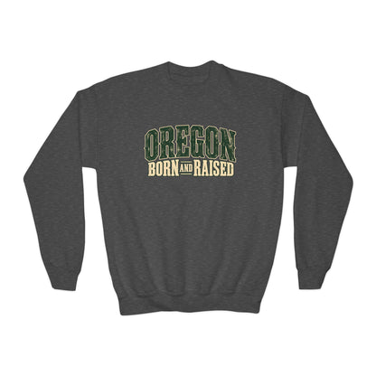 Oregon Born and Raised Vintage PNW Heritage Unisex Youth Crewneck Sweatshirt Graphic