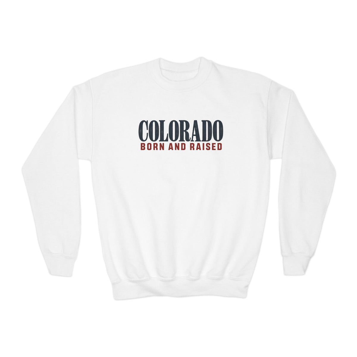 Colorado Born and Raised Premium Mountain Lifestyle Unisex Youth Crewneck Sweatshirt