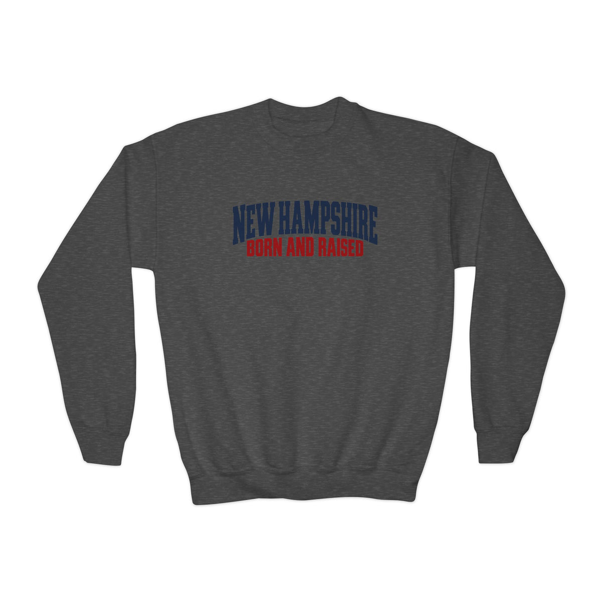 New Hampshire Born and Raised Modern Streetwear Unisex Youth Crewneck Sweatshirt Graphic
