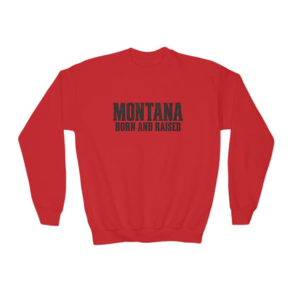Montana Born and Raised Modern Western Streetwear Unisex Youth Crewneck Sweatshirt