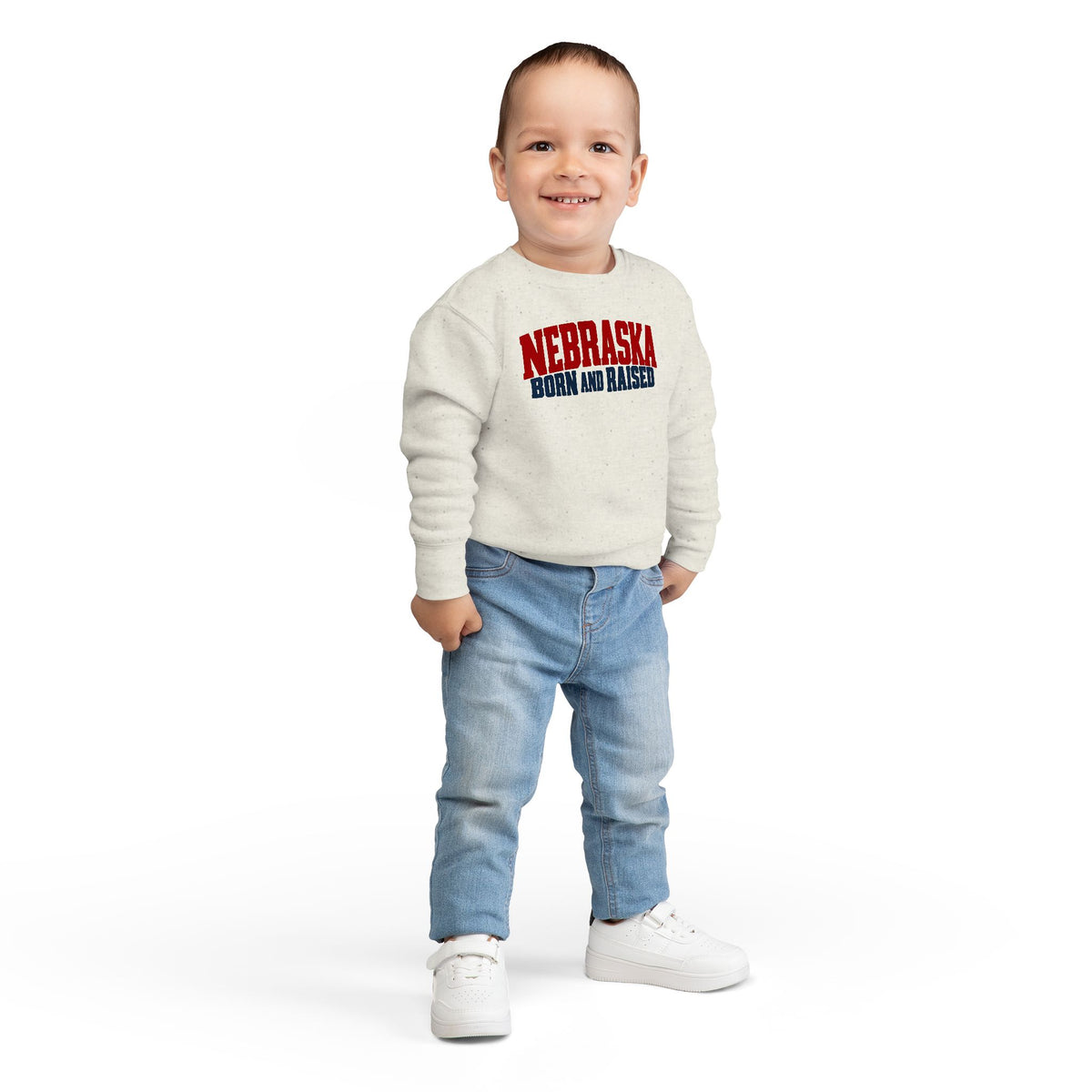 Nebraska Born and Raised Modern Midwestern Unisex Toddler Sweatshirt Graphic