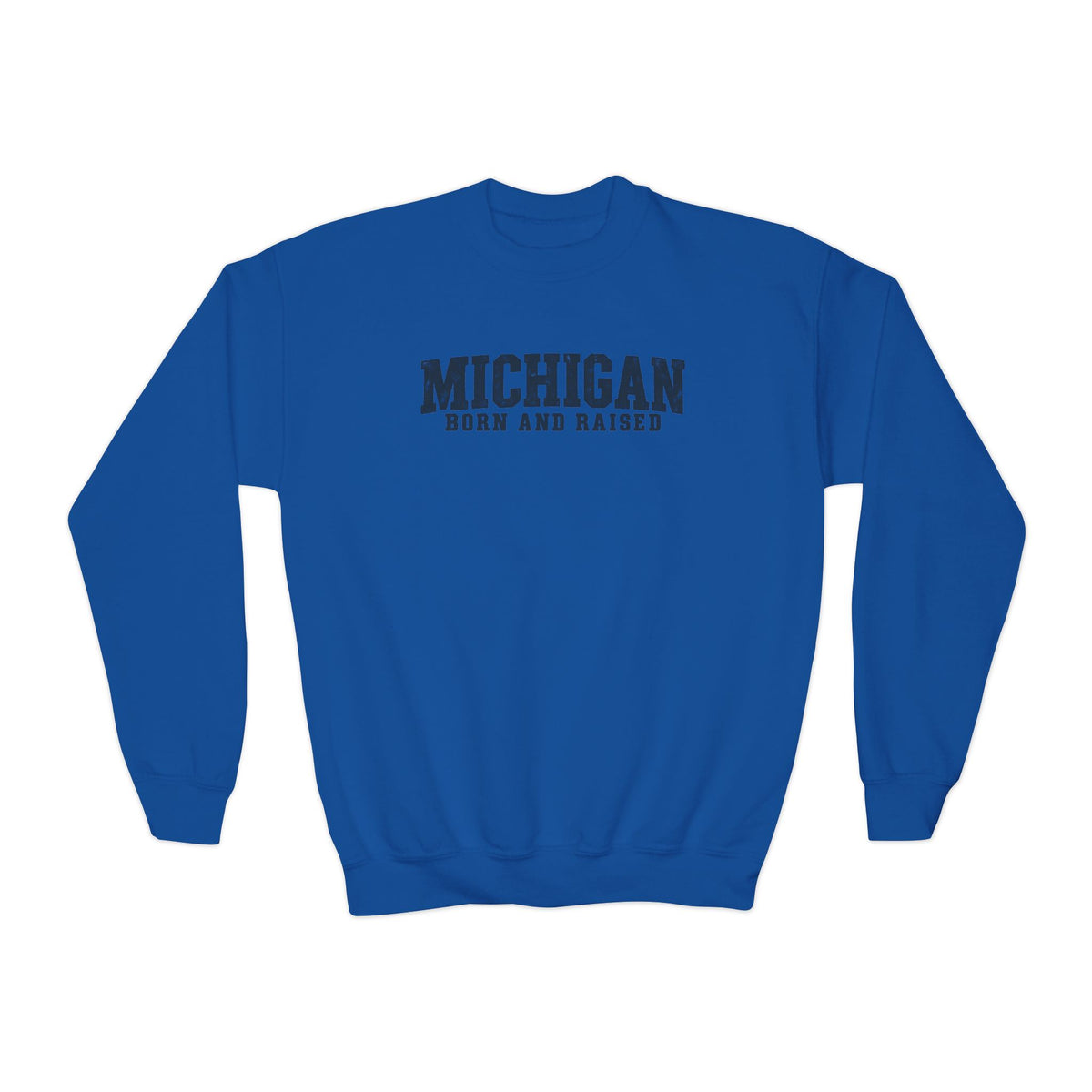 Michigan Born and Raised Rustic Midwest Unisex Youth Crewneck Sweatshirt