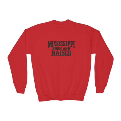 Mississippi Born and Raised Classic Southern Heritage Unisex Youth Crewneck Sweatshirt Graphic