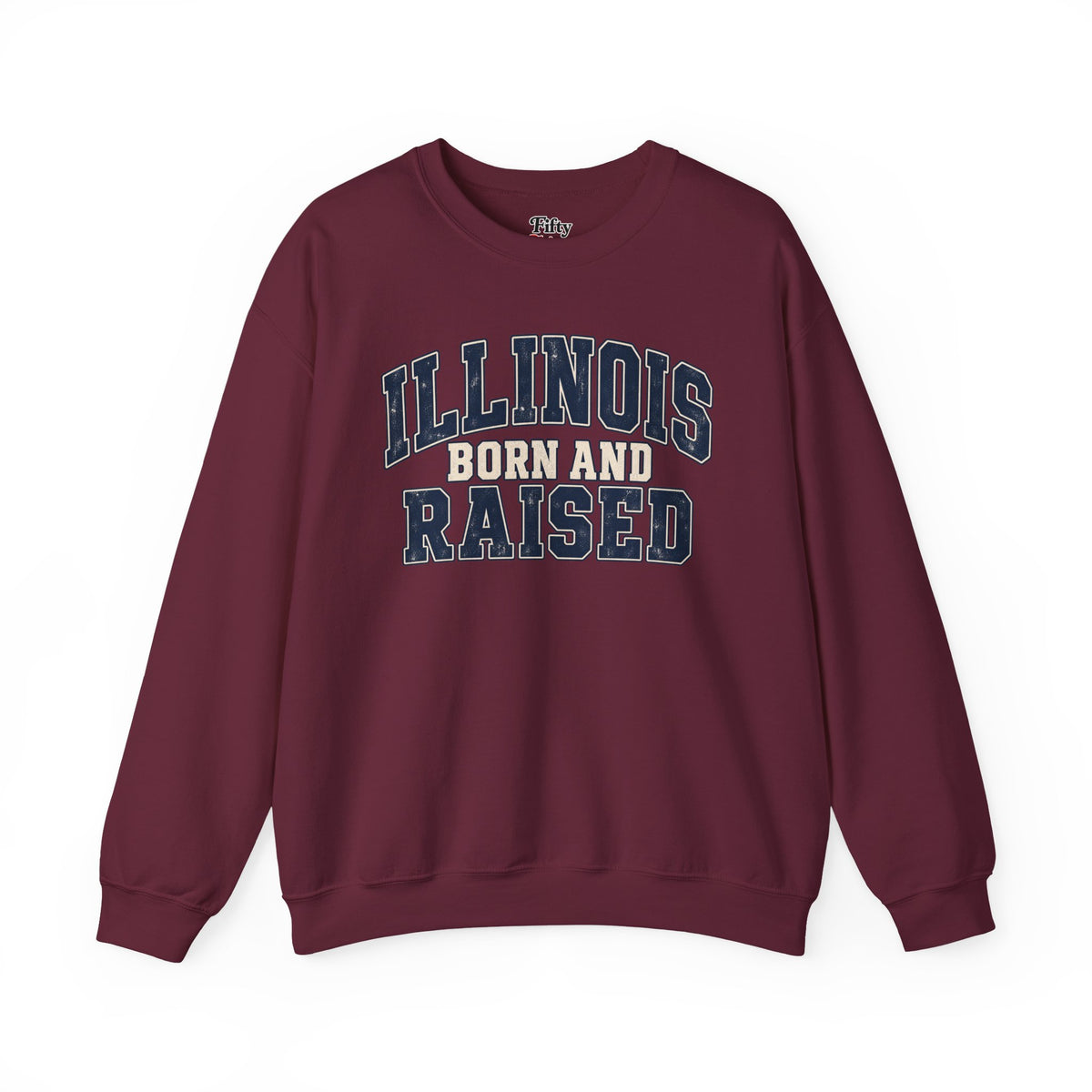 Illinois Born and Raised Unisex Crewneck Sweatshirt State Name Graphic