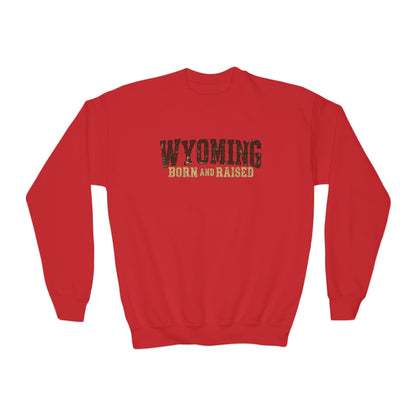 Wyoming Born and Raised Cowboy Heritage Unisex Youth Crewneck Sweatshirt Graphic