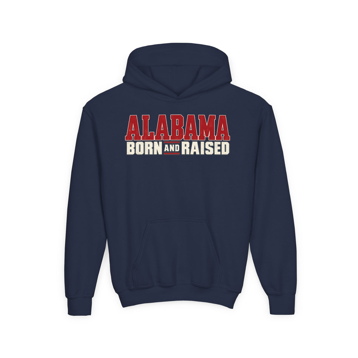 Alabama Born and Raised Premium Southern Streetwear Unisex Youth Heavy Blend Hooded Sweatshirt Graphic