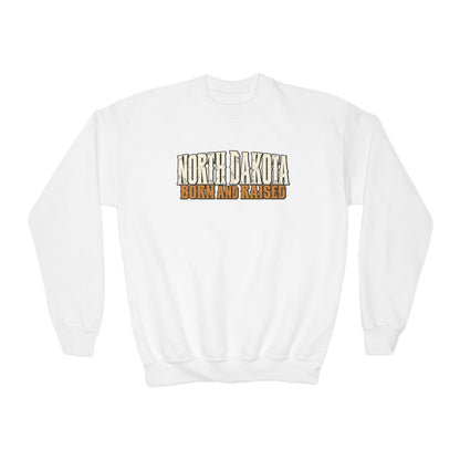 North Dakota Born and Raised Western Streetwear Unisex Youth Crewneck Sweatshirt Graphic