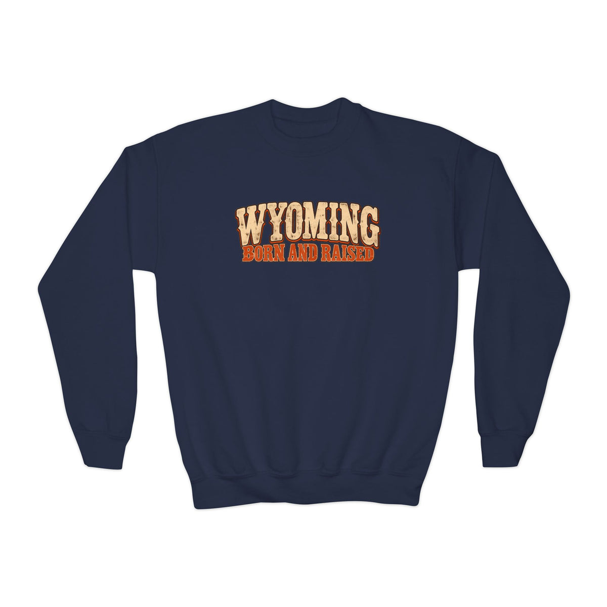 Wyoming Born and Raised Vintage 1970s Western Unisex Youth Crewneck Sweatshirt Graphic