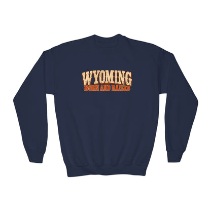 Wyoming Born and Raised Vintage 1970s Western Unisex Youth Crewneck Sweatshirt Graphic