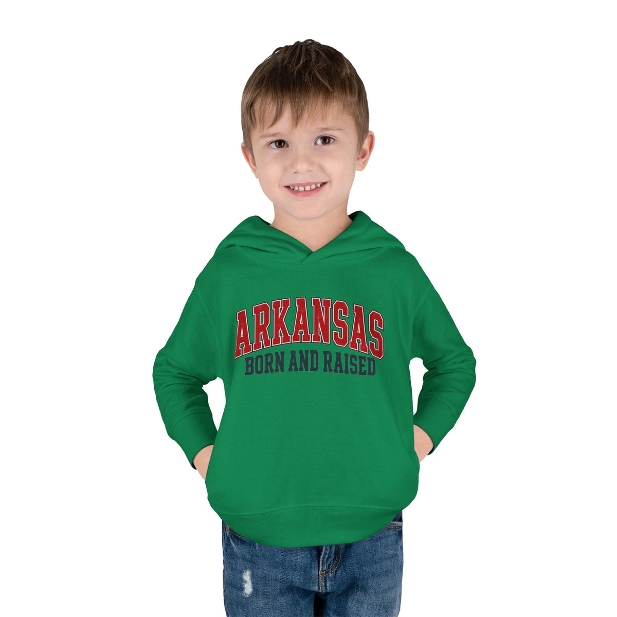 Arkansas Born and Raised Vintage Athletic Heritage Unisex Toddler Pullover Fleece Hoodie