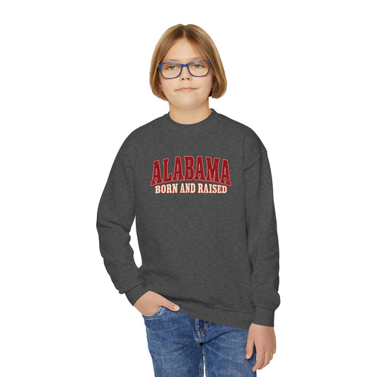 Alabama Born and Raised Classic Southern Heritage Unisex Youth Crewneck Sweatshirt Graphic