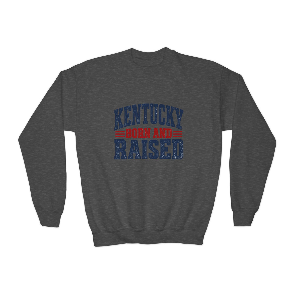 Kentucky Born and Raised Vintage Americana Unisex Youth Crewneck Sweatshirt Graphic