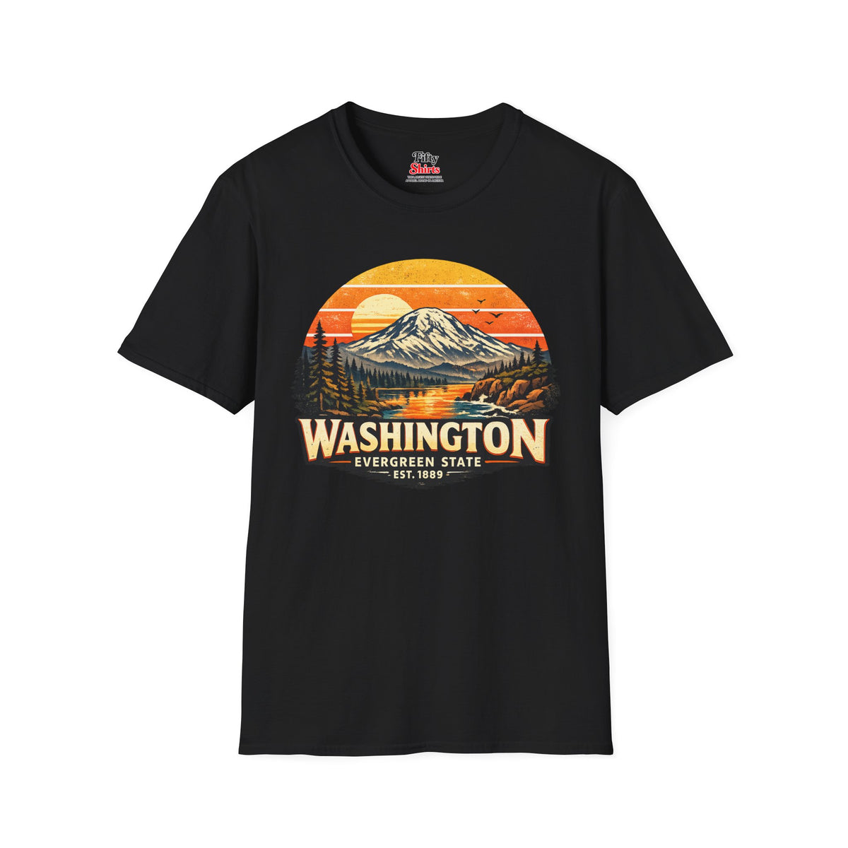 Washington Mountain Sunset Unisex Softstyle T Shirt State Pride Graphic Tee Collections FS03