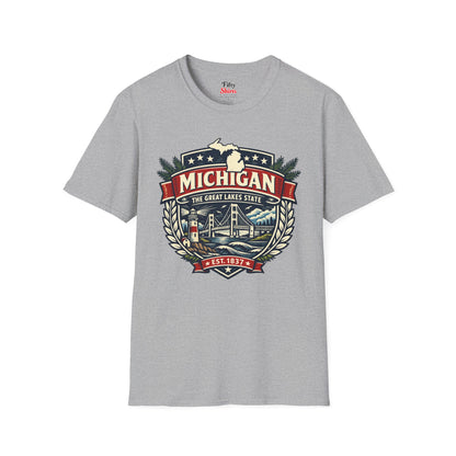 Michigan Heritage Badge Unisex Softstyle T Shirt State Pride Graphic Tee Collections FS03