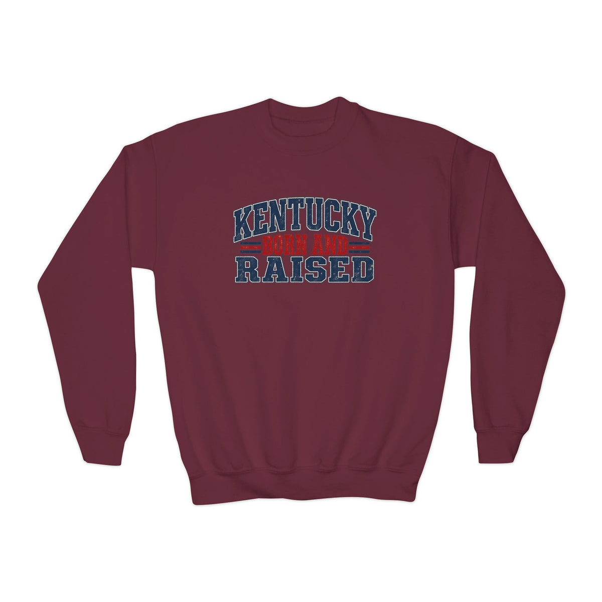 Kentucky Born and Raised Southern Heritage Unisex Youth Crewneck Sweatshirt Graphic