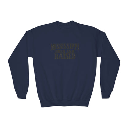 Mississippi Born and Raised Classic Southern Heritage Unisex Youth Crewneck Sweatshirt Graphic