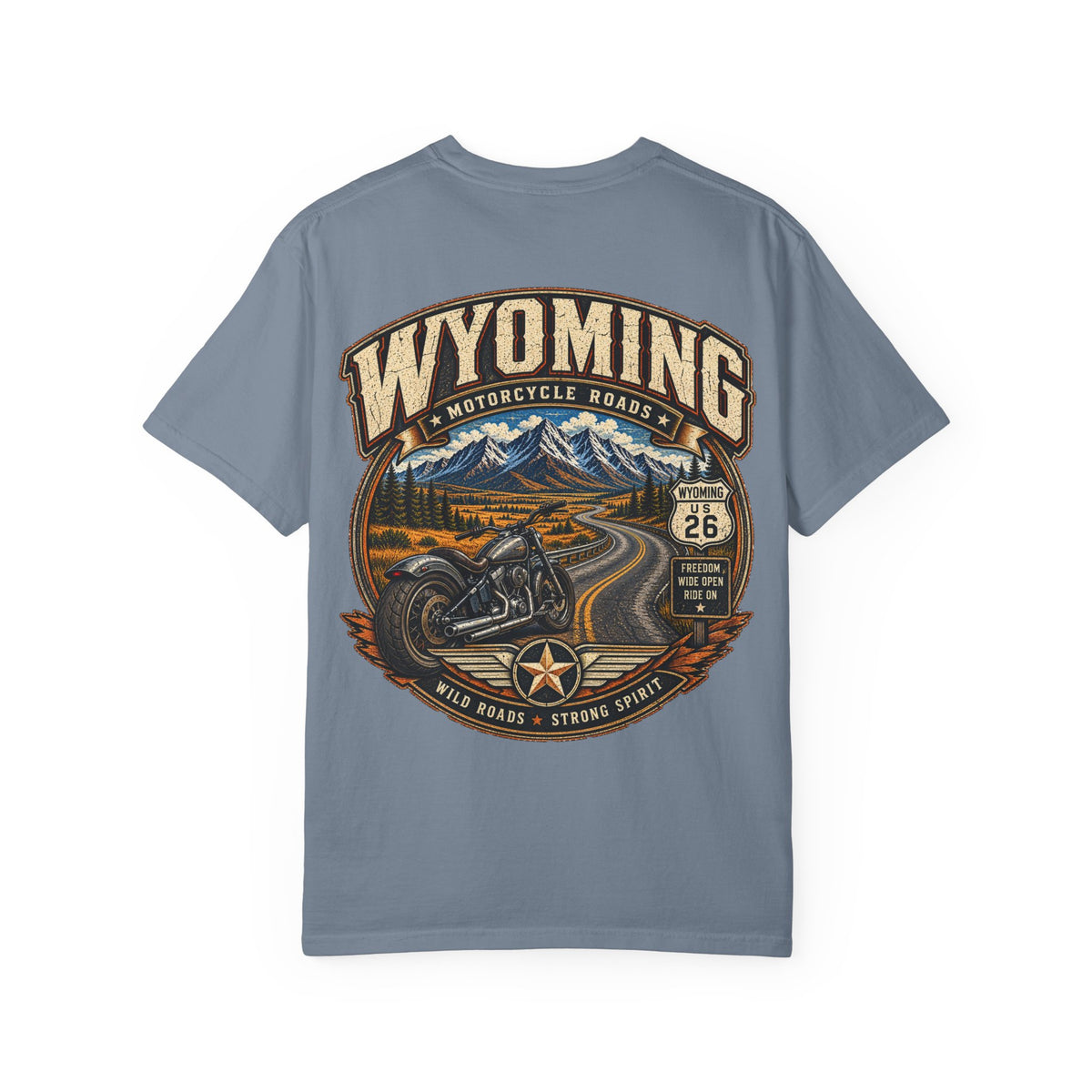 Wyoming Motorcycle Roads Unisex Comfort Color 1717 Streetwear Graphic Tee