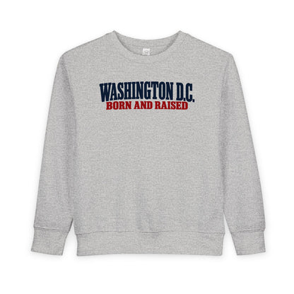 Washington DC Born and Raised Heritage Serif Unisex Toddler Sweatshirt
