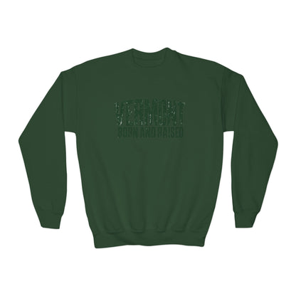 Vermont Born and Raised Modern New England Streetwear Unisex Youth Crewneck Sweatshirt