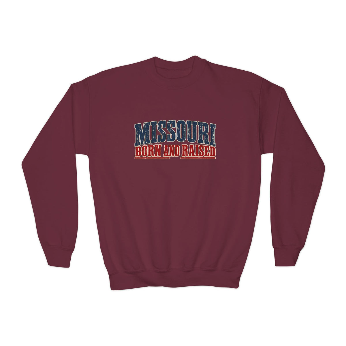 Missouri Born and Raised Old-School Americana Unisex Youth Crewneck Sweatshirt Graphic