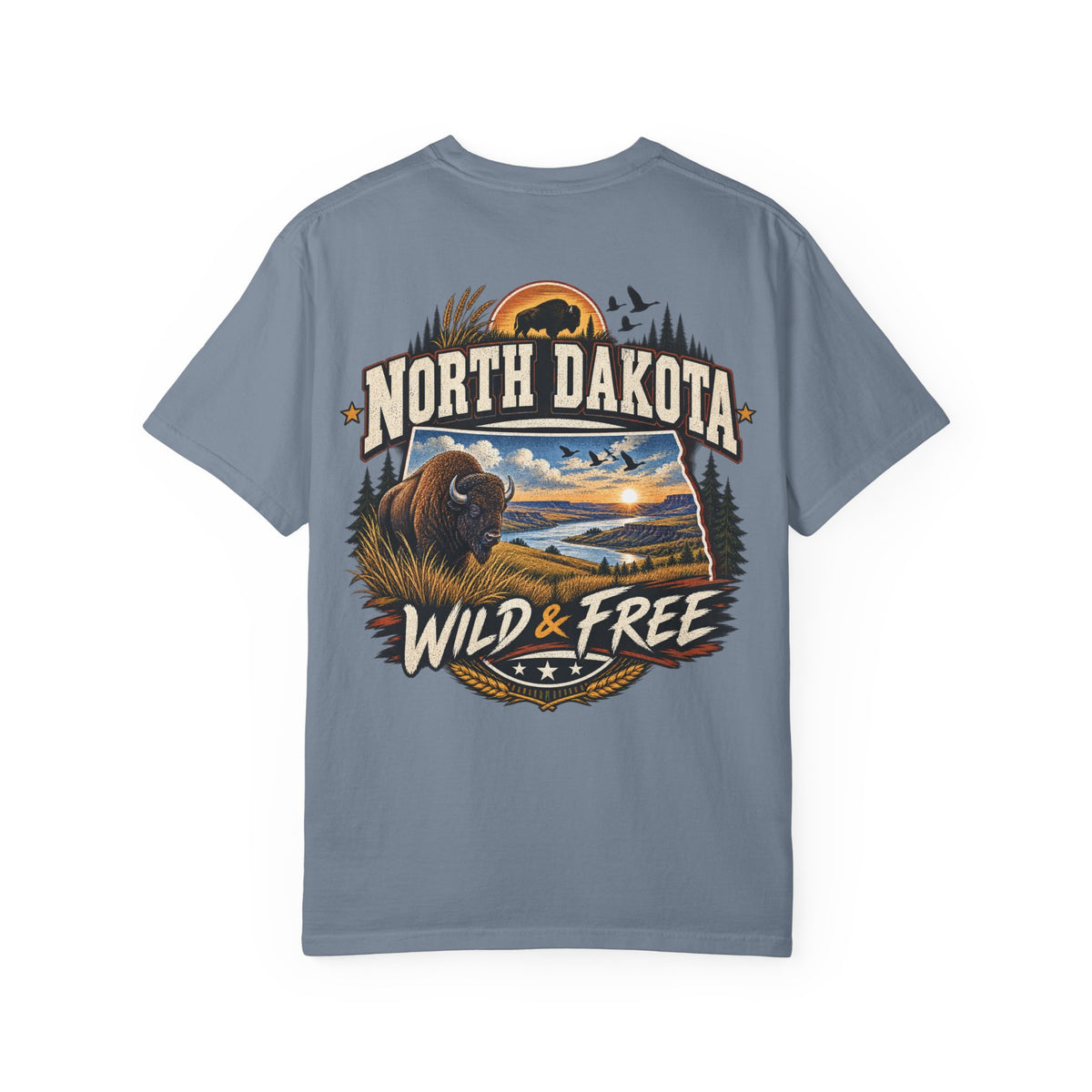 North Dakota Wild & Free Unisex Comfort Color 1717 Streetwear Graphic Tee