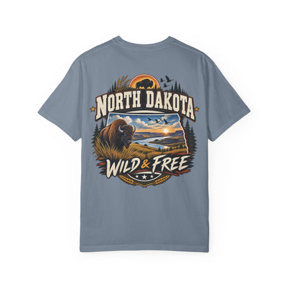 North Dakota Wild & Free Unisex Comfort Color 1717 Streetwear Graphic Tee
