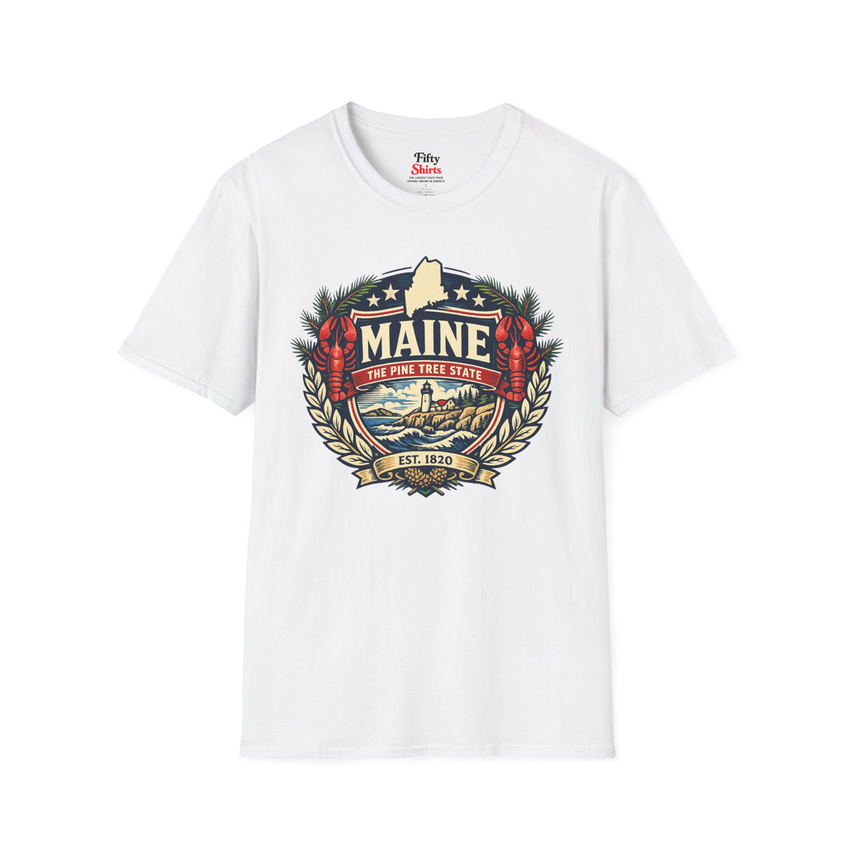 Maine Heritage Badge Unisex Softstyle T Shirt State Pride Graphic Tee Collections FS03