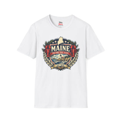 Maine Heritage Badge Unisex Softstyle T Shirt State Pride Graphic Tee Collections FS03