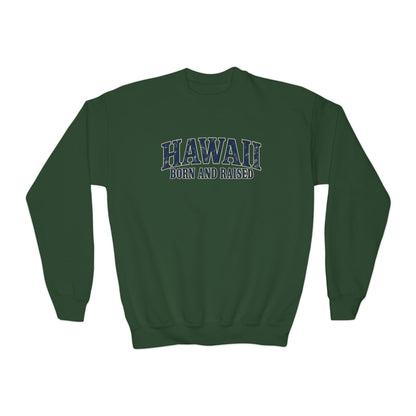 Hawaii Born and Raised Local Pride Unisex Youth Crewneck Sweatshirt Graphic