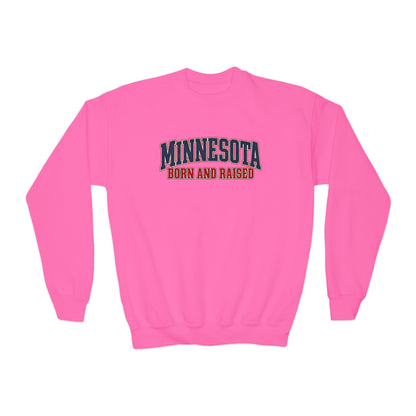 Minnesota Born and Raised Classic Heritage Unisex Youth Crewneck Sweatshirt Graphic