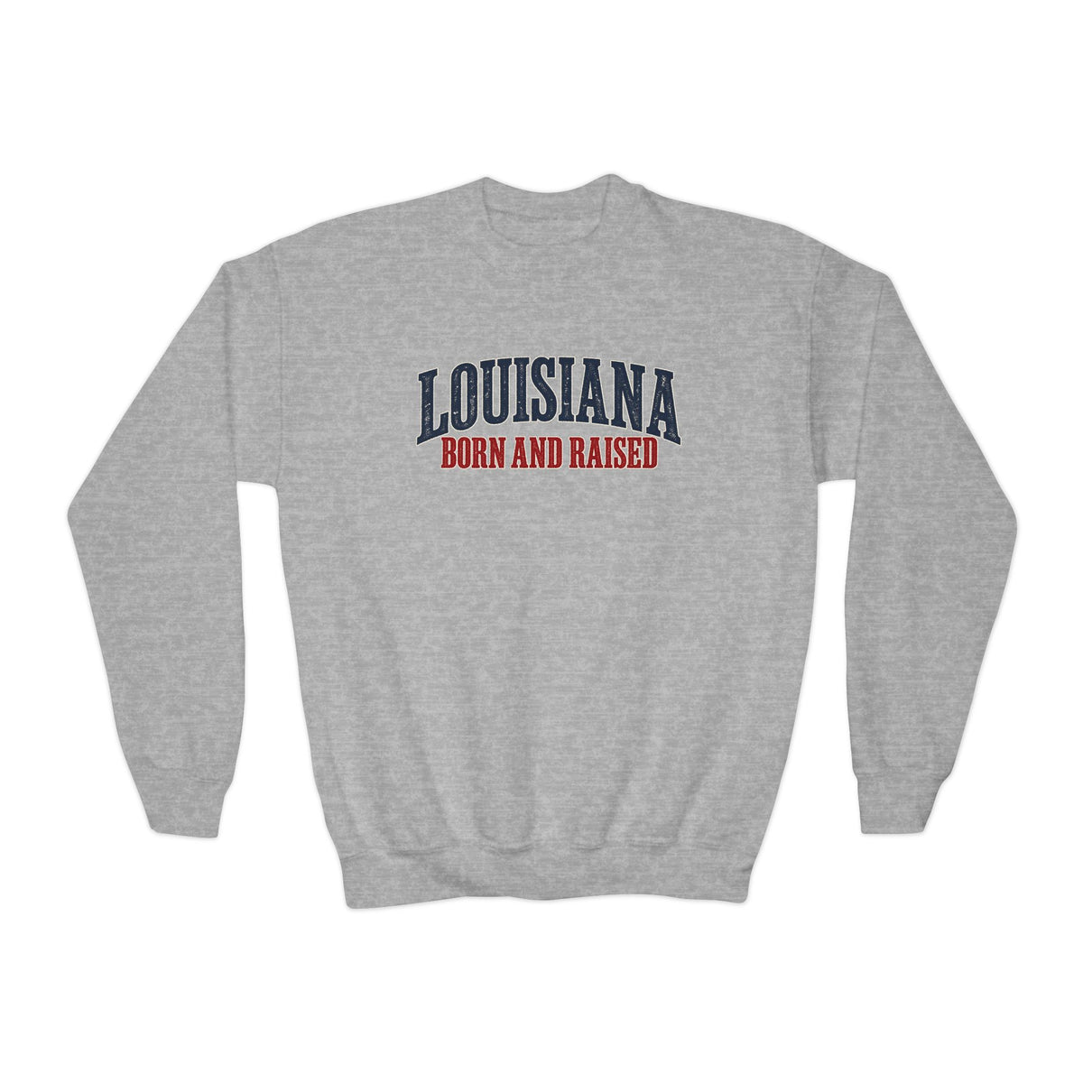Louisiana Born and Raised Southern Heritage Unisex Youth Crewneck Sweatshirt Graphic