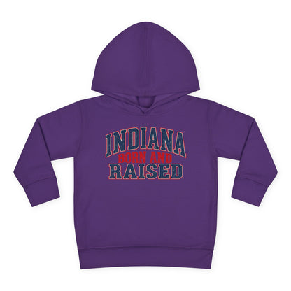 Indiana Born and Raised Bold Hometown Pride Unisex Toddler Pullover Fleece Hoodie