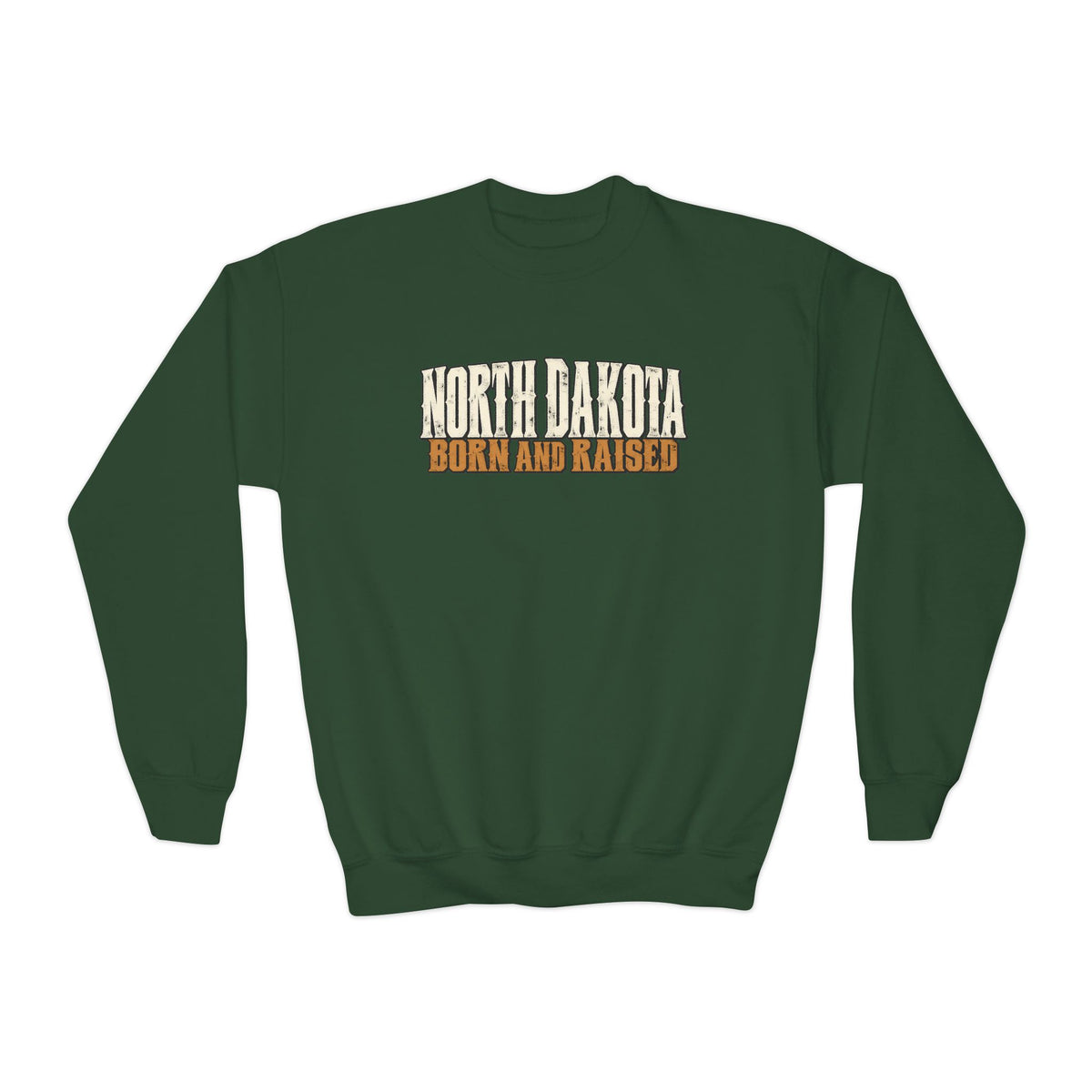 North Dakota Born and Raised Western Streetwear Unisex Youth Crewneck Sweatshirt Graphic