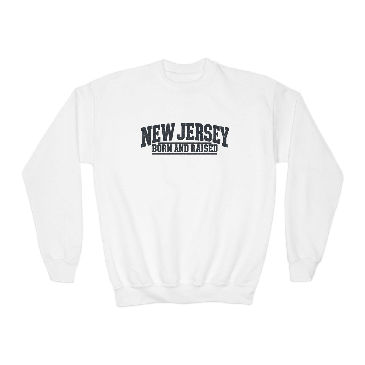 New Jersey Born and Raised Rugged Workwear Unisex Youth Crewneck Sweatshirt Graphic