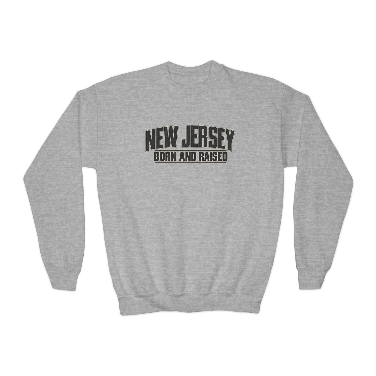 New Jersey Born and Raised Modern Streetwear Unisex Youth Crewneck Sweatshirt Graphic