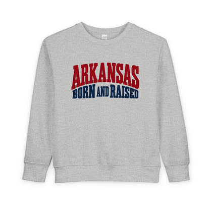 Arkansas Born and Raised Bold Vintage State Pride Unisex Toddler Sweatshirt