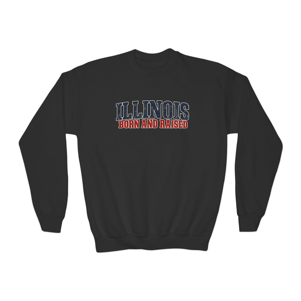 Illinois Born and Raised Midwest Americana Unisex Youth Crewneck Sweatshirt