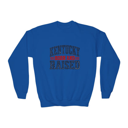 Kentucky Born and Raised Vintage Americana Unisex Youth Crewneck Sweatshirt Graphic